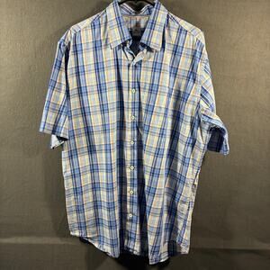 peter millar men cotton shirt XL blue plaid golf performance outdoor hiking camp